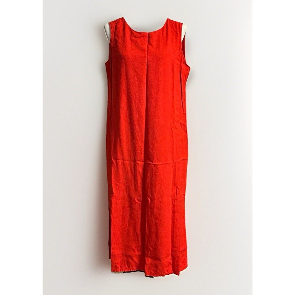 Coldwater Creek Red Linen Blend Shift Dress Sleeveless Side Slits Large ￼